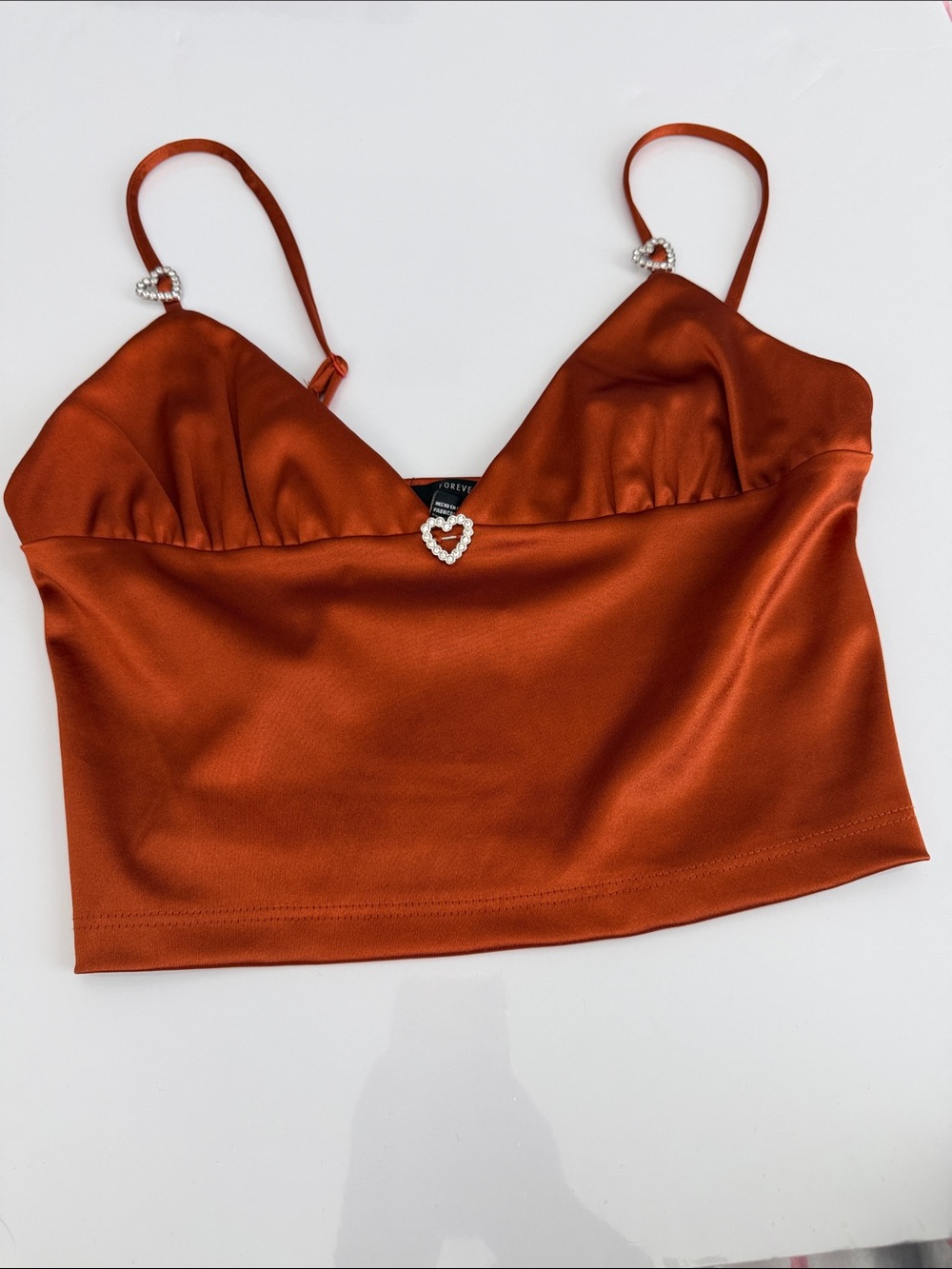 Forever 21 Satin Heart-Accent Cami Top - Rust